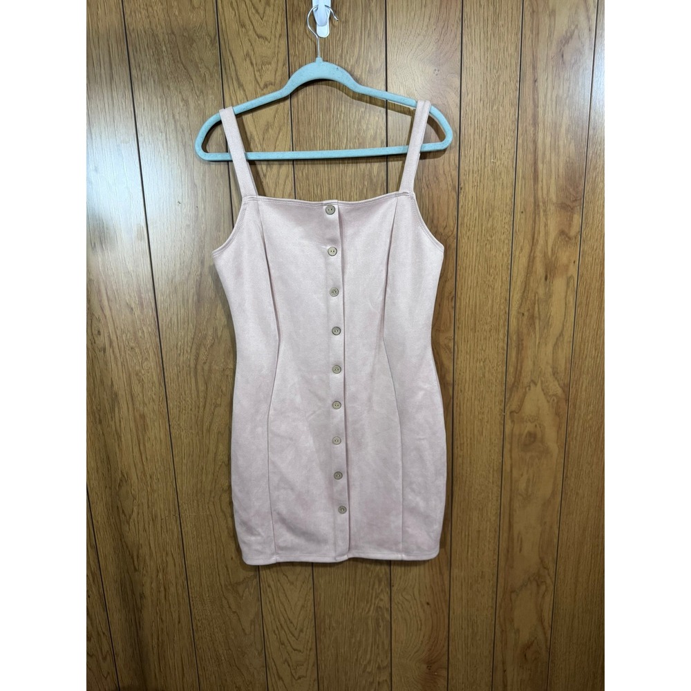 Iris Women Blush Pink Faux Suede Button Front Mini Dress XL Sleeveless